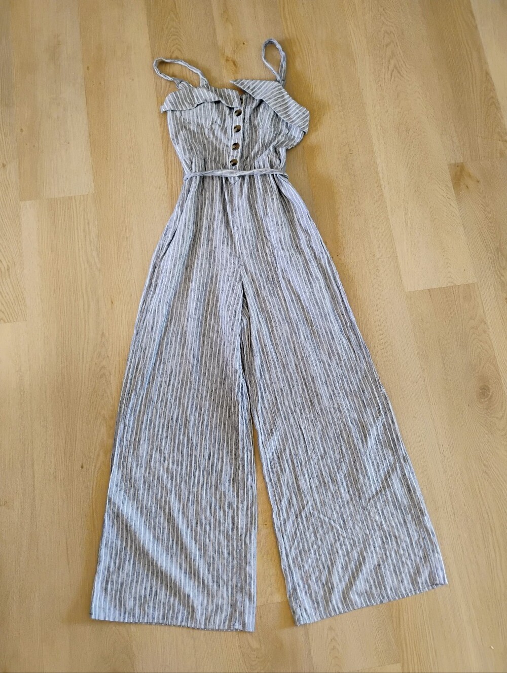 American Eagle Outfitters Blue And White Striped Wide-Leg Jumpsuit